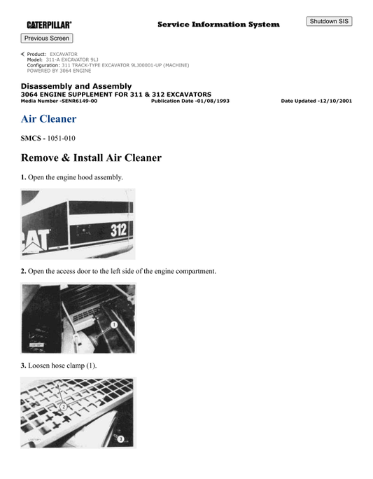 Caterpillar Cat 309-A Excavator Service and Repair Manual PDF | S/N 9LJ