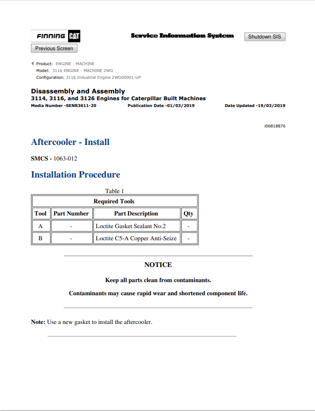 Caterpillar Cat 3116 Engine - Machine Service and Repair Manual PDF | S/N 2WG