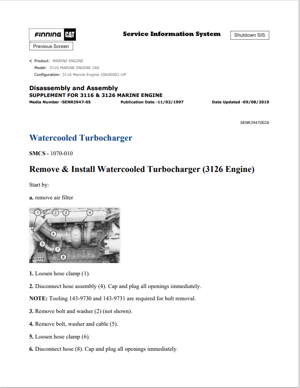 Caterpillar Cat 3116 Marine Engine Service and Repair Manual PDF | S/N 1SK