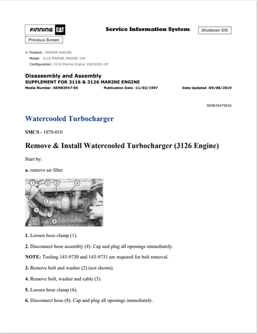 Caterpillar Cat 3116 Marine Engine Service and Repair Manual PDF | S/N 1SK