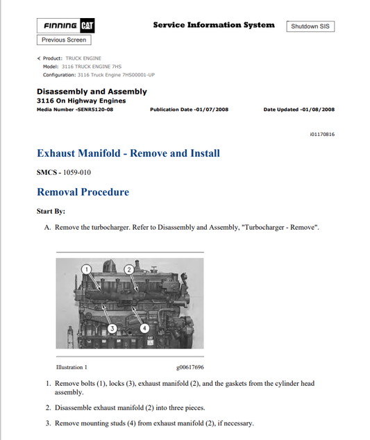 Caterpillar Cat 3116 Truck Engine Service and Repair Manual PDF | S/N 7HS