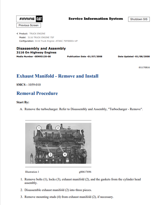 Caterpillar Cat 3116 Truck Engine Service and Repair Manual PDF | S/N 7SF