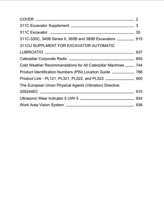 Caterpillar Cat 311C Excavator Operation and Maintenance Manual PDF | S/N CKE