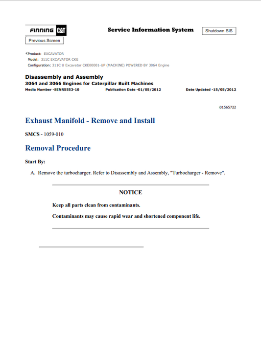 Caterpillar Cat 311C Excavator Service and Repair Manual PDF | S/N CKE