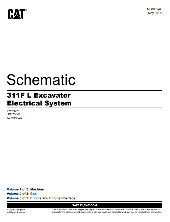 Caterpillar Cat 311F LRR Excavator Electrical And Hydraulic Schematic Manual PDF | S/N KWC