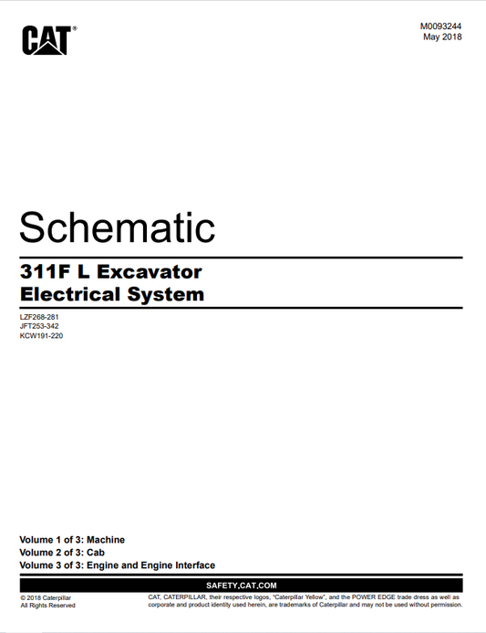 Caterpillar Cat 311F LRR Excavator Electrical And Hydraulic Schematic Manual PDF | S/N KWC