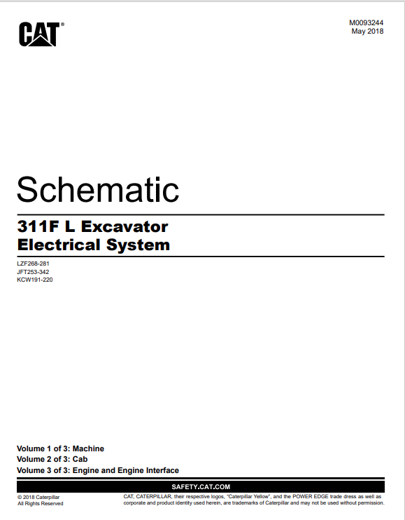 Caterpillar Cat 311F LRR Excavator Electrical And Hydraulic Schematic Manual PDF | S/N LZF