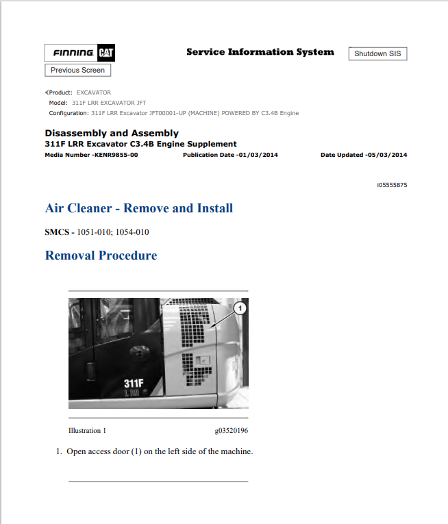 Caterpillar Cat 311F LRR Excavator Service and Repair Manual PDF | S/N JFT