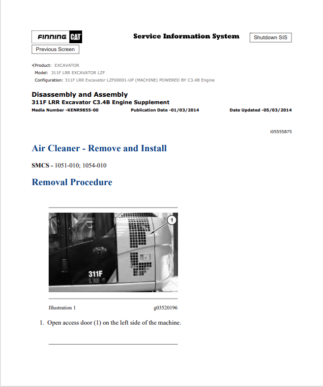 Caterpillar Cat 311F LRR Excavator Service and Repair Manual PDF | S/N LZF