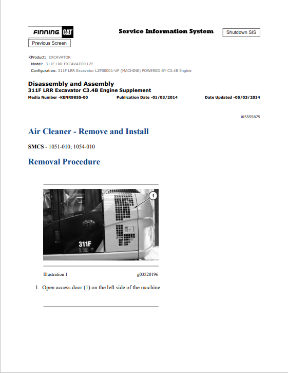Caterpillar Cat 311F LRR Excavator Service and Repair Manual PDF | S/N LZF