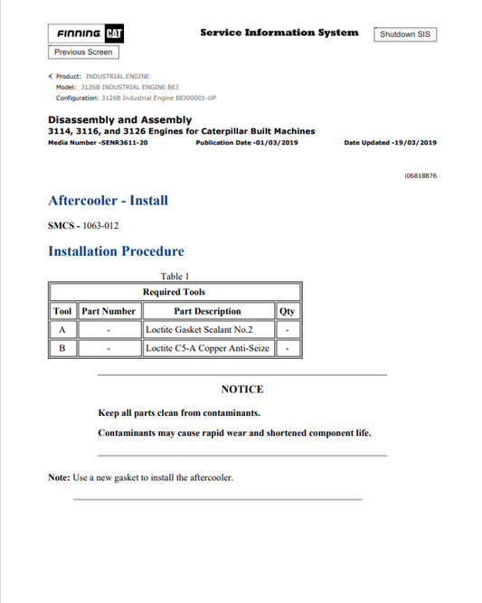 Caterpillar Cat 3126B Industrial Engine Service and Repair Manual PDF | S/N BEJ