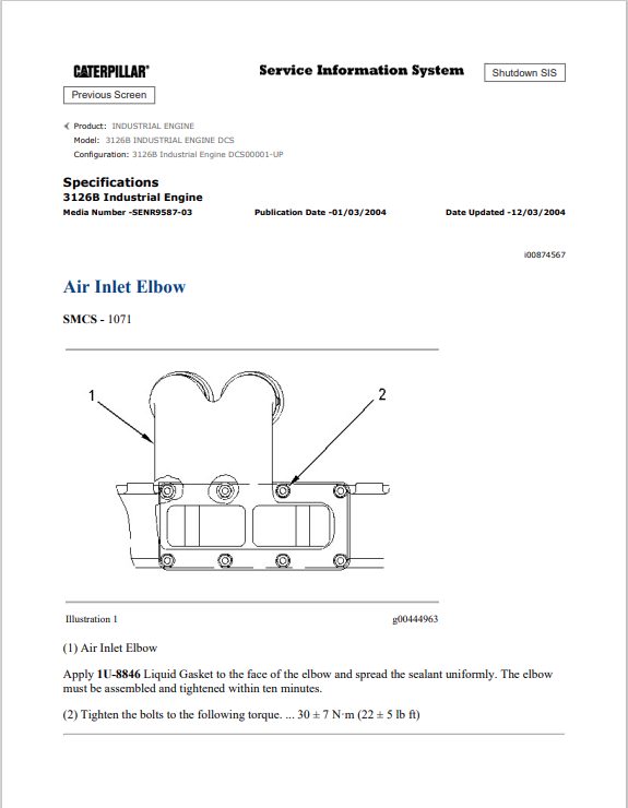 Caterpillar Cat 3126B Industrial Engine Service and Repair Manual PDF | S/N DCS