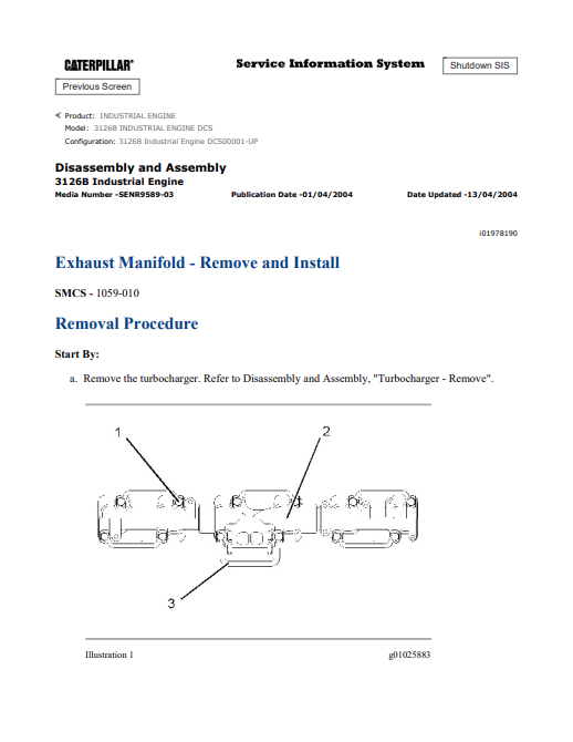 Caterpillar Cat 3126B Industrial Engine Service and Repair Manual PDF | S/N DCS