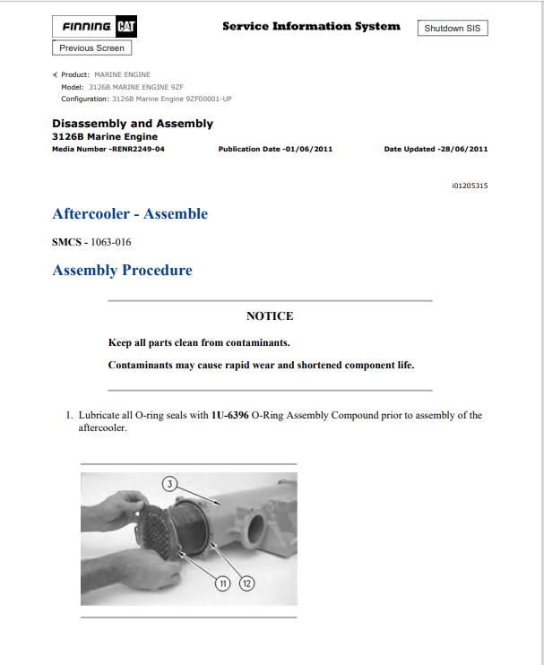 Caterpillar Cat 3126B Marine Engine Service and Repair Manual PDF | S/N 9ZF