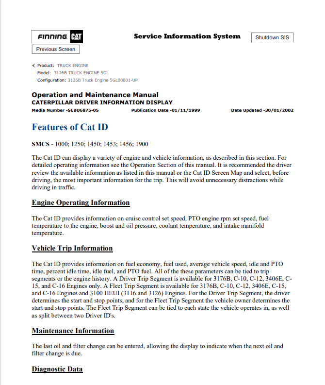 Caterpillar Cat 3126B Truck Engine Service and Repair Manual PDF | S/N 5GL