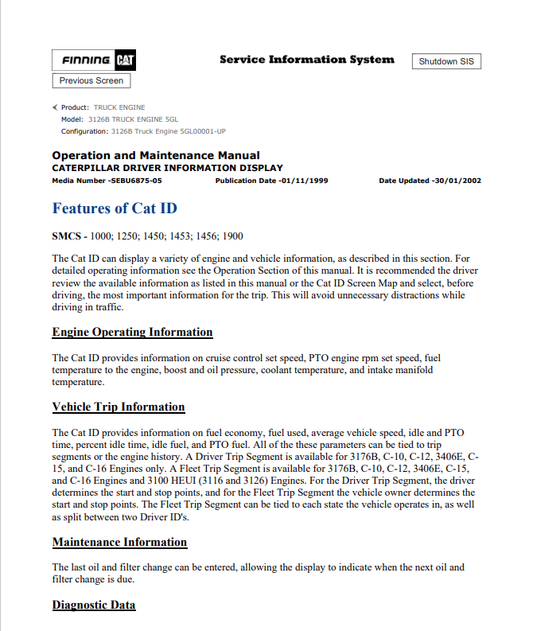 Caterpillar Cat 3126B Truck Engine Service and Repair Manual PDF | S/N 5GL