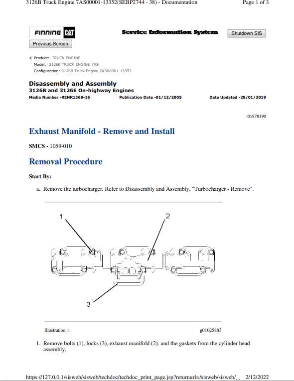 Caterpillar Cat 3126B Truck Engine Service and Repair Manual PDF | S/N 7AS