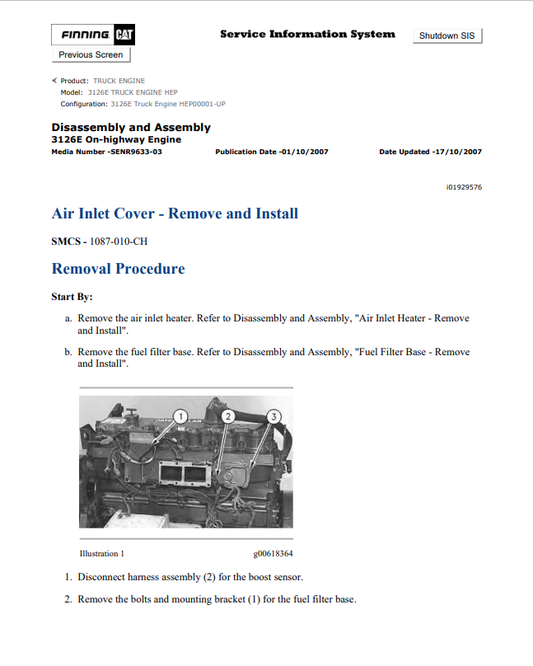 Caterpillar Cat 3126E Truck Engine Service and Repair Manual PDF | S/N HEP