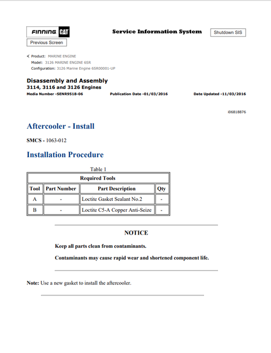 Caterpillar Cat 3126 Marine Engine Service And Repair Manual PDF | S/N 6SR
