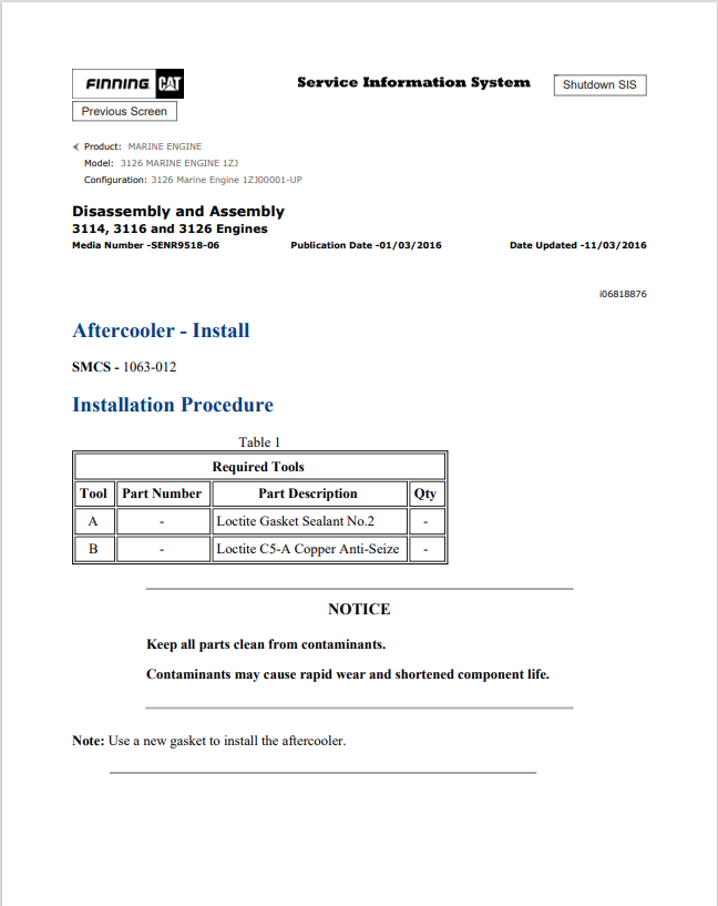Caterpillar Cat 3126 Marine Engine Service and Repair Manual PDF | S/N 1ZJ