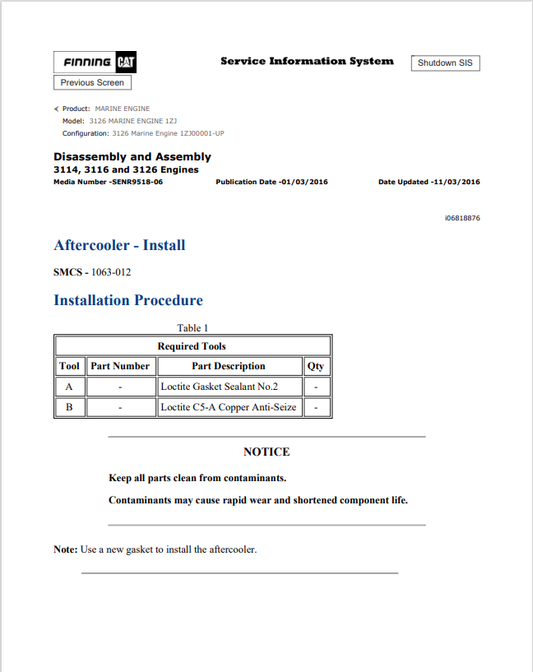 Caterpillar Cat 3126 Marine Engine Service and Repair Manual PDF | S/N 1ZJ
