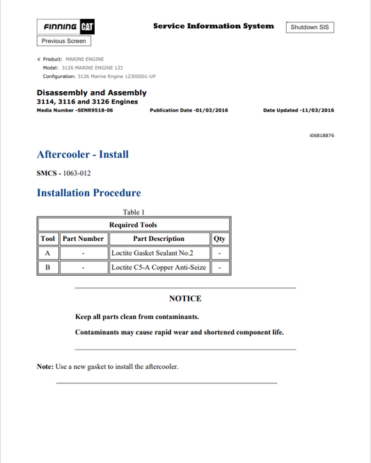 Caterpillar Cat 3126 Marine Engine Service and Repair Manual PDF | S/N 4EZ