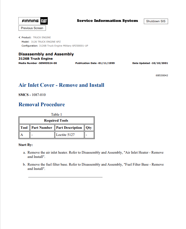 Caterpillar Cat 3126 Truck Engine Service and Repair Manual PDF | S/N 6PZ