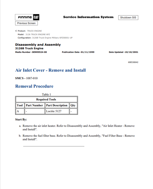 Caterpillar Cat 3126 Truck Engine Service and Repair Manual PDF | S/N 6PZ