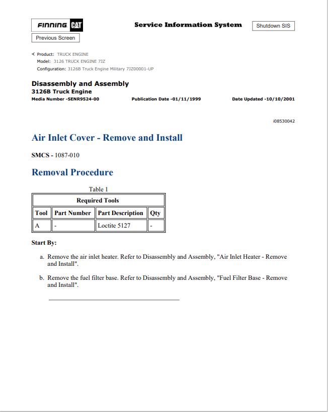 Caterpillar Cat 3126 Truck Engine Service and Repair Manual PDF | S/N 7JZ