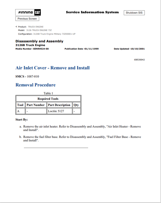 Caterpillar Cat 3126 Truck Engine Service and Repair Manual PDF | S/N 7JZ