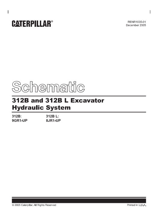 Caterpillar Cat 312B Excavator Schematic Manual PDF | S/N 9GR
