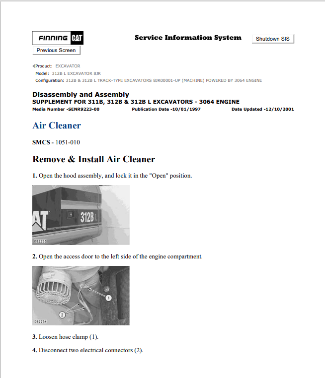 Caterpillar Cat 312B L Excavator Service and Repair Manual PDF | S/N 8JR