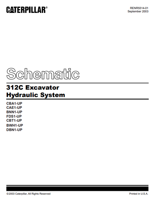 Caterpillar Cat 312C Excavator Electrical And Hydraulic Schematic Manual PDF | S/N CAE