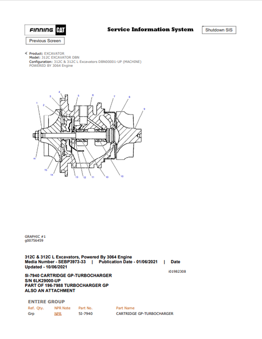 Caterpillar Cat 312C Excavator Parts Catalogue Manual PDF | S/N DBN
