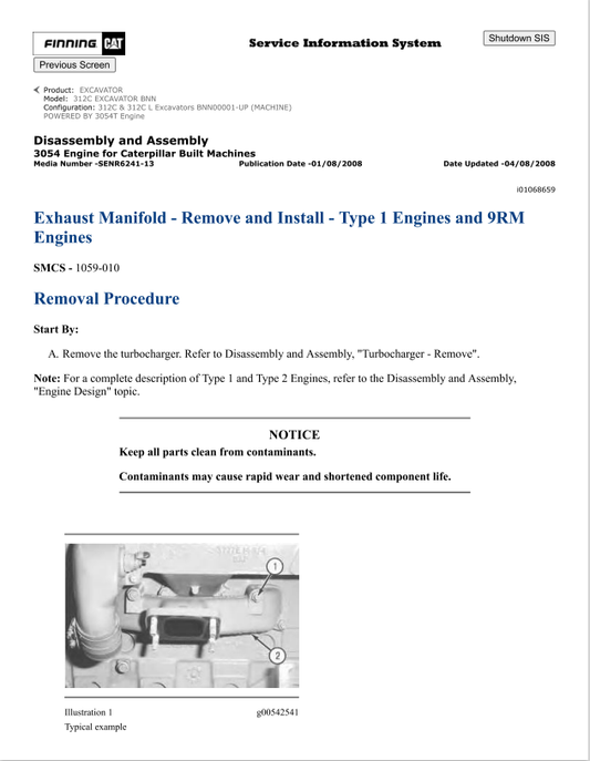 Caterpillar Cat 312C Excavator Service and Repair Manual PDF | S/N BNN