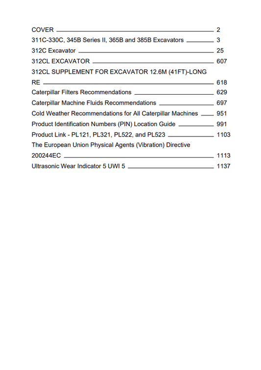 Caterpillar Cat 312C L Excavator Operation and Maintenance Manual PDF | S/N CBA
