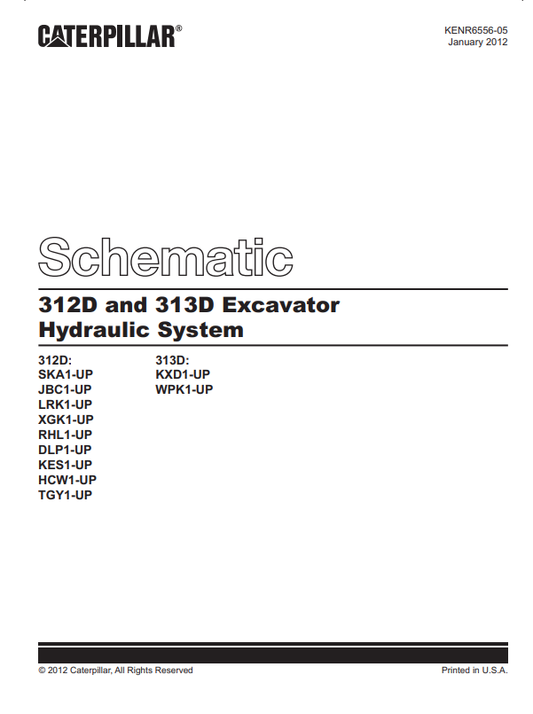 Caterpillar Cat 312D Excavator Electrical and Hydraulic Schematic Manual PDF | S/N DLP