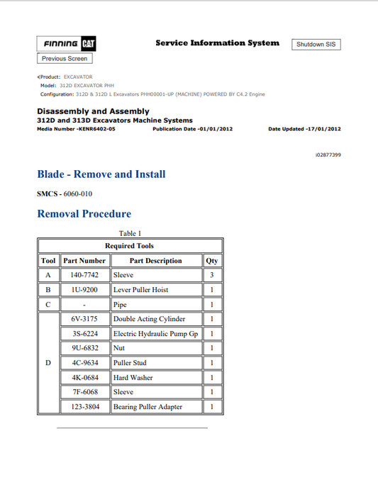 Caterpillar Cat 312D Excavator Service and Repair Manual PDF | S/N PHH