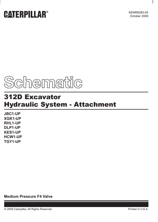 Caterpillar Cat 312D L Excavator Electrical And Hydraulic Schematic Manual PDF | S/N L44, JBC