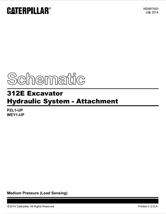 Caterpillar Cat 312E L Excavator Electrical And Hydraulic Schematic Manual PDF | S/N WEY