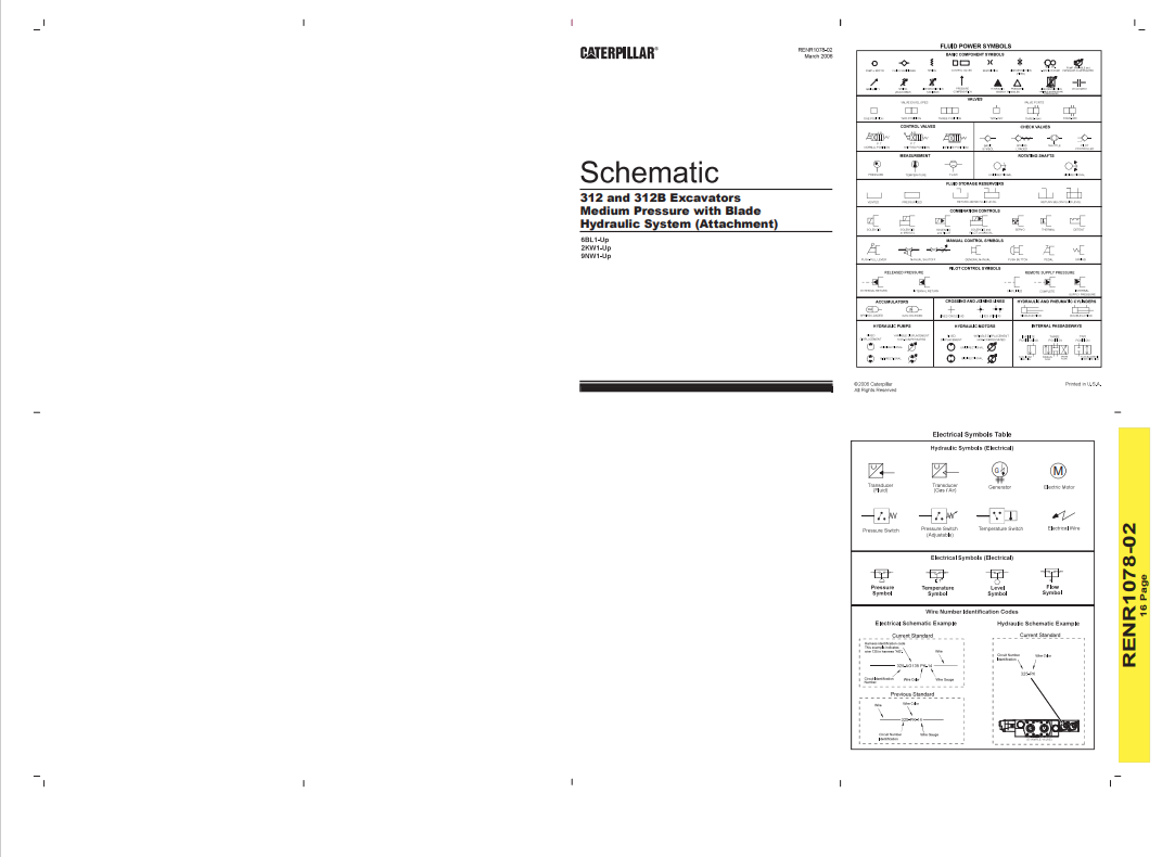 Caterpillar Cat 312 And 312B Excavator Hydraulic System Schematic Manual PDF | S/N 6BL