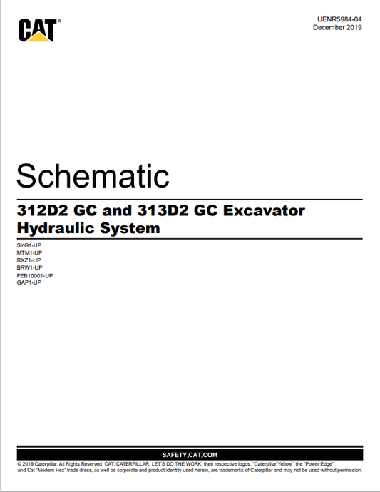 Caterpillar Cat 313D2 GC Excavator Electrical and Hydraulic Schematic Manual PDF | S/N GAP
