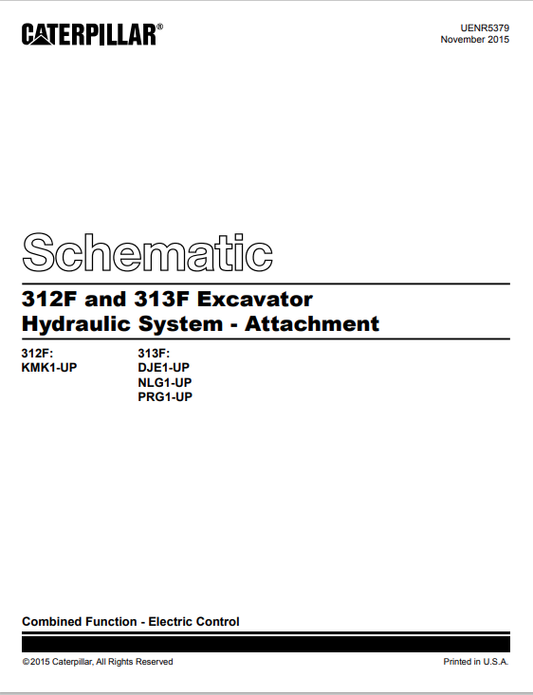 Caterpillar Cat 313F L Excavator Electrical And Hydraulic Schematic Manual PDF | S/N DJE