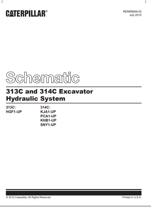 Caterpillar Cat 314C Excavator Electrical and Hydraulic Schematic Manual PDF | S/N PCA