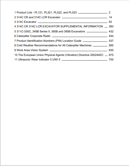 Caterpillar Cat 314C Excavator Operation and Maintenance Manual PDF | S/N PCA