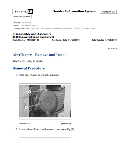 Caterpillar Cat 314C Excavator Service and Repair Manual PDF | S/N KJA