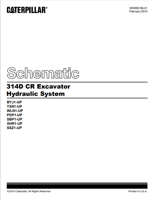 Caterpillar Cat 314D CR Excavator Electrical And Hydraulic Schematic Manual PDF | S/N SSZ