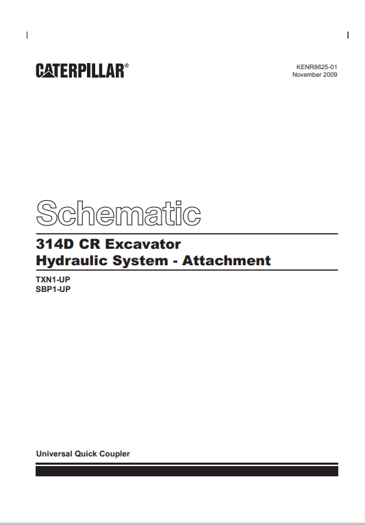 Caterpillar Cat 314D CR Excavator Electrical And Hydraulic Schematic Manual PDF | S/N TXN