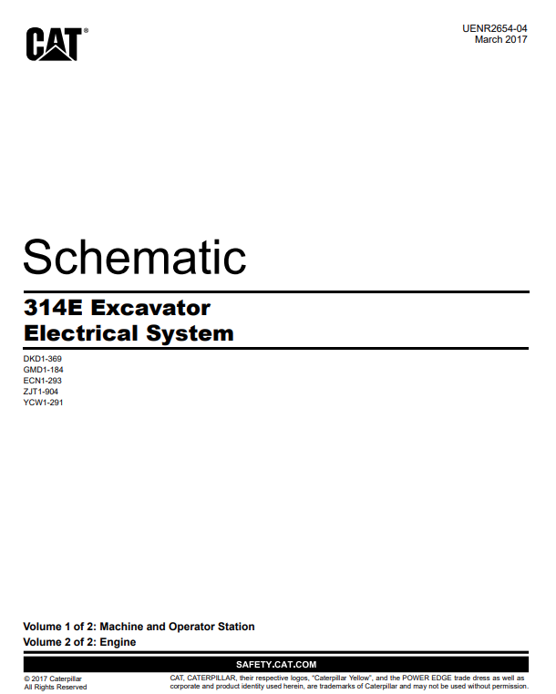 Caterpillar Cat 314E LCR Excavator Electrical And Hydraulic Schematic Manual PDF | S/N DKD