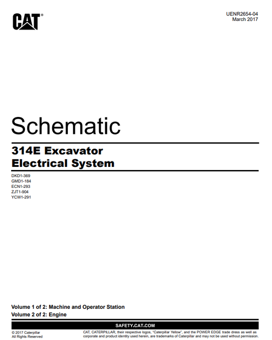 Caterpillar Cat 314E LCR Excavator Electrical And Hydraulic Schematic Manual PDF | S/N DKD